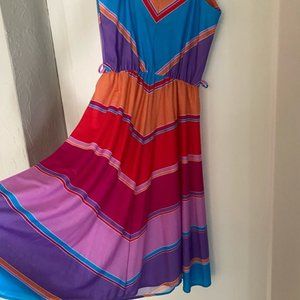 VTG Trifles Dress Sml Multicolor Stripe Spaghetti Strap Stripe Vneck Sleeveless